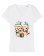 cu pisici de Craciun - Cookies for Santa Claus Tricou mânecă scurtă guler V Damă Evoker