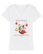 cu pisici de Craciun - Meowy Christmas and a happy purr year Tricou mânecă scurtă guler V Damă Evoker