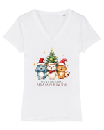 cu pisici de Craciun - Meowy Christmas and happy meow year Tricou mânecă scurtă guler V Damă Evoker