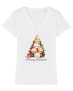 cu pisici de Craciun - Meowy Christmas Tree Tricou mânecă scurtă guler V Damă Evoker