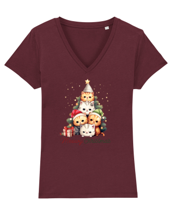 cu pisici de Craciun - Meowy Christmas Tree Burgundy