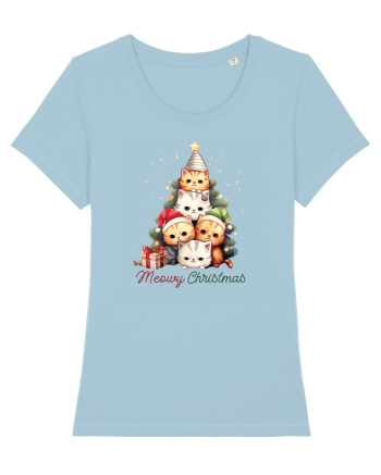 cu pisici de Craciun - Meowy Christmas Tree Sky Blue