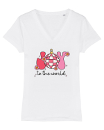 retro de Craciun - Joy to the world Tricou mânecă scurtă guler V Damă Evoker