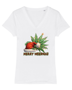amuzant de Craciun - Merry weedmas Tricou mânecă scurtă guler V Damă Evoker
