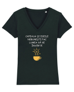 CAFEAUA ȘI IDEILE NEBUNEȘTI Tricou mânecă scurtă guler V Damă Evoker