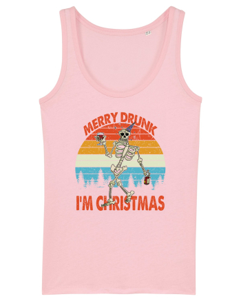 Merry Drunk I'm Christmas Funny Drunk Skeleton Cotton Pink