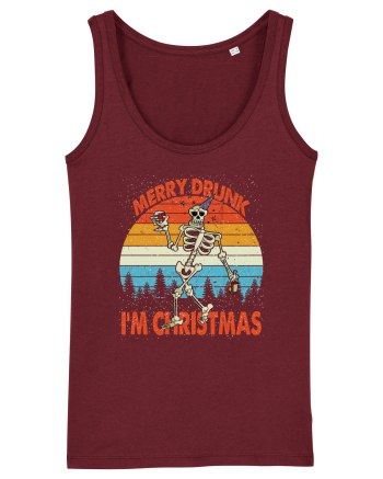 Merry Drunk I'm Christmas Funny Drunk Skeleton Burgundy