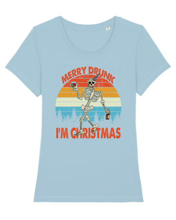 Merry Drunk I'm Christmas Funny Drunk Skeleton Sky Blue