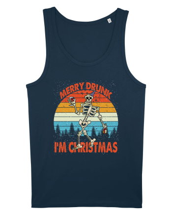 Merry Drunk I'm Christmas Funny Drunk Skeleton Navy