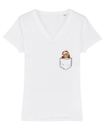 de Crăciun cu pisică in buzunar v04 Tricou mânecă scurtă guler V Damă Evoker