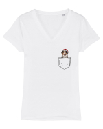 de Crăciun cu cățel in buzunar - Ciobănesc australian Tricou mânecă scurtă guler V Damă Evoker