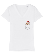 de Crăciun cu cățel in buzunar - Bichon Frise Tricou mânecă scurtă guler V Damă Evoker