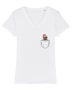 de Crăciun cu cățel in buzunar - Boxer Tricou mânecă scurtă guler V Damă Evoker