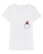 de Crăciun cu cățel in buzunar - Pug Tricou mânecă scurtă guler V Damă Evoker