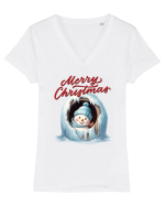 cu urări de Crăciun si om de zăpadă v1 Tricou mânecă scurtă guler V Damă Evoker