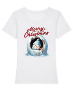 cu urări de Crăciun si om de zăpadă v1 Tricou mânecă scurtă guler larg fitted Damă Expresser