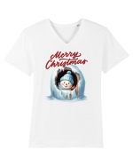 cu urări de Crăciun si om de zăpadă v1 Tricou mânecă scurtă guler V Bărbat Presenter
