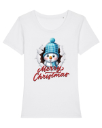 cu urări de Crăciun si om de zăpadă v2 Tricou mânecă scurtă guler larg fitted Damă Expresser