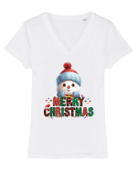cu urări de Crăciun si om de zăpadă v3 Tricou mânecă scurtă guler V Damă Evoker