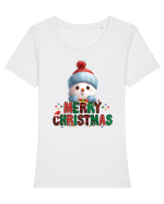 cu urări de Crăciun si om de zăpadă v3 Tricou mânecă scurtă guler larg fitted Damă Expresser