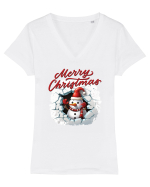 cu urări de Crăciun si om de zăpadă v6 Tricou mânecă scurtă guler V Damă Evoker