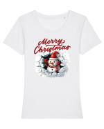 cu urări de Crăciun si om de zăpadă v6 Tricou mânecă scurtă guler larg fitted Damă Expresser