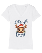 de Craciun cu pui de ren - Let s get cozy Tricou mânecă scurtă guler V Damă Evoker