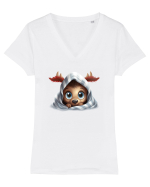 de Craciun cu pui de ren - v4 Tricou mânecă scurtă guler V Damă Evoker