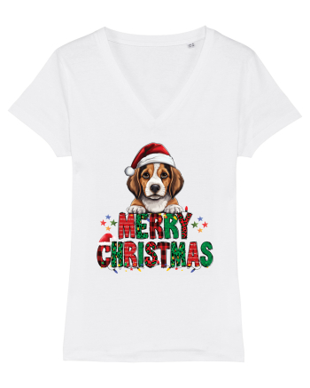cu urări de Crăciun si cățel Beagle White