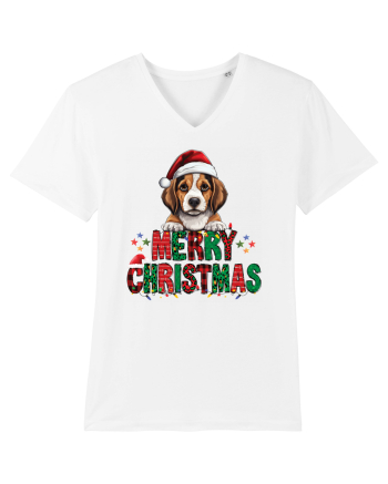 cu urări de Crăciun si cățel Beagle White