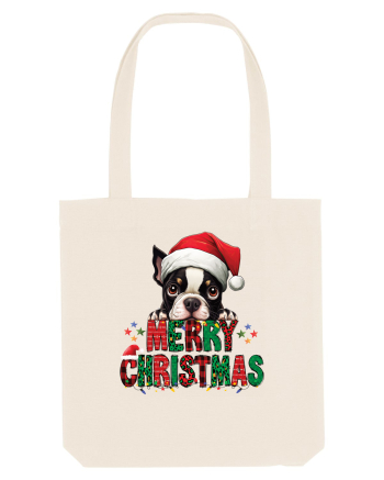 cu urări de Crăciun si cățel Boston Terrier Natural