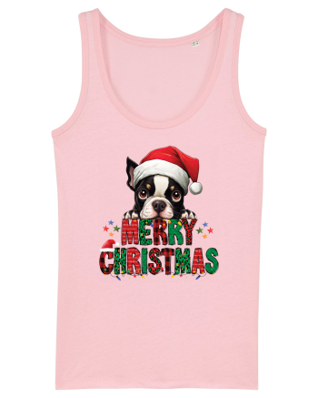 cu urări de Crăciun si cățel Boston Terrier Cotton Pink