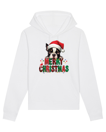 cu urări de Crăciun si cățel Boston Terrier White