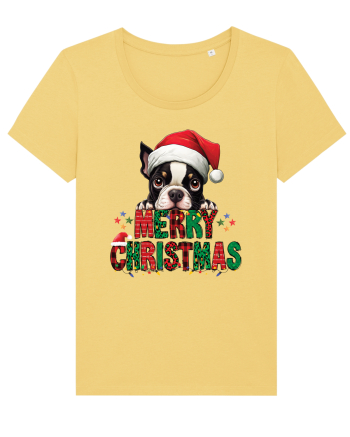 cu urări de Crăciun si cățel Boston Terrier Jojoba