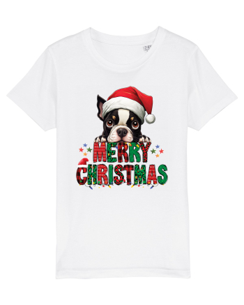 cu urări de Crăciun si cățel Boston Terrier White