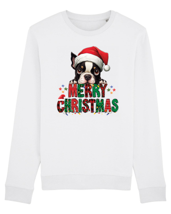 cu urări de Crăciun si cățel Boston Terrier White