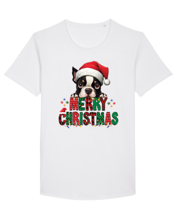 cu urări de Crăciun si cățel Boston Terrier White