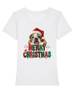 cu urări de Crăciun si cățel Bulldog Tricou mânecă scurtă guler larg fitted Damă Expresser