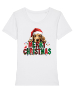 cu urări de Crăciun si cățel Cocker Spaniel Tricou mânecă scurtă guler larg fitted Damă Expresser