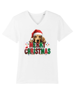 cu urări de Crăciun si cățel Cocker Spaniel Tricou mânecă scurtă guler V Bărbat Presenter