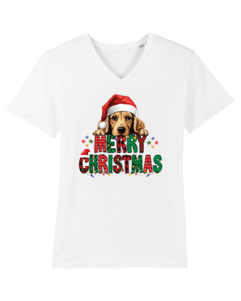 cu urări de Crăciun si cățel Cocker Spaniel White