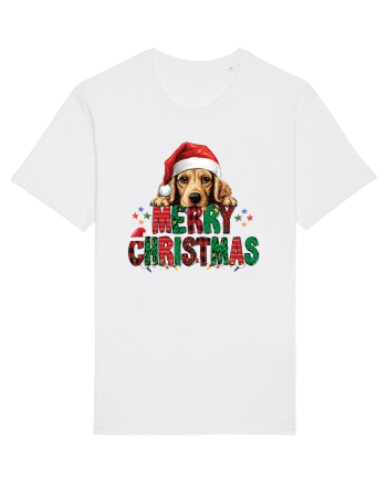 cu urări de Crăciun si cățel Cocker Spaniel White