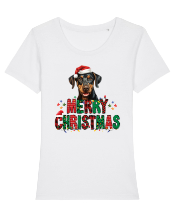 cu urări de Crăciun si cățel Doberman Pinscher White