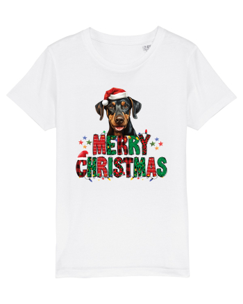cu urări de Crăciun si cățel Doberman Pinscher White