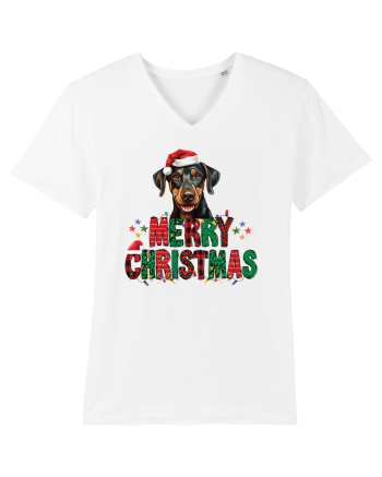 cu urări de Crăciun si cățel Doberman Pinscher White