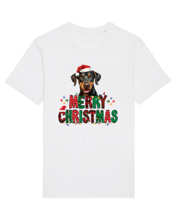 cu urări de Crăciun si cățel Doberman Pinscher White