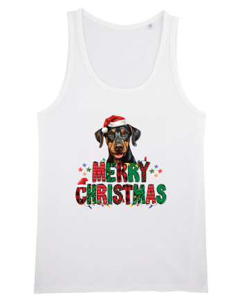 cu urări de Crăciun si cățel Doberman Pinscher White