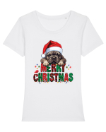 cu urări de Crăciun si cățel Bulldog francez Tricou mânecă scurtă guler larg fitted Damă Expresser