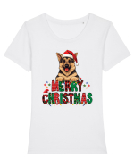 cu urări de Crăciun si cățel Ciobănesc german Tricou mânecă scurtă guler larg fitted Damă Expresser