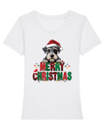 cu urări de Crăciun si cățel Schnauzer pitic Tricou mânecă scurtă guler larg fitted Damă Expresser